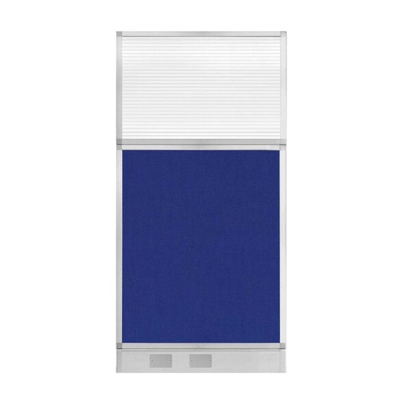 Hush Panel Cubicle Partition 3' x 6' Royal Blue Fabric Clear Fluted Window w/ Cable Channel